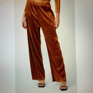 French Connection Taina Metallic Bronze Pleated Jersey Wide Leg Pants Size S